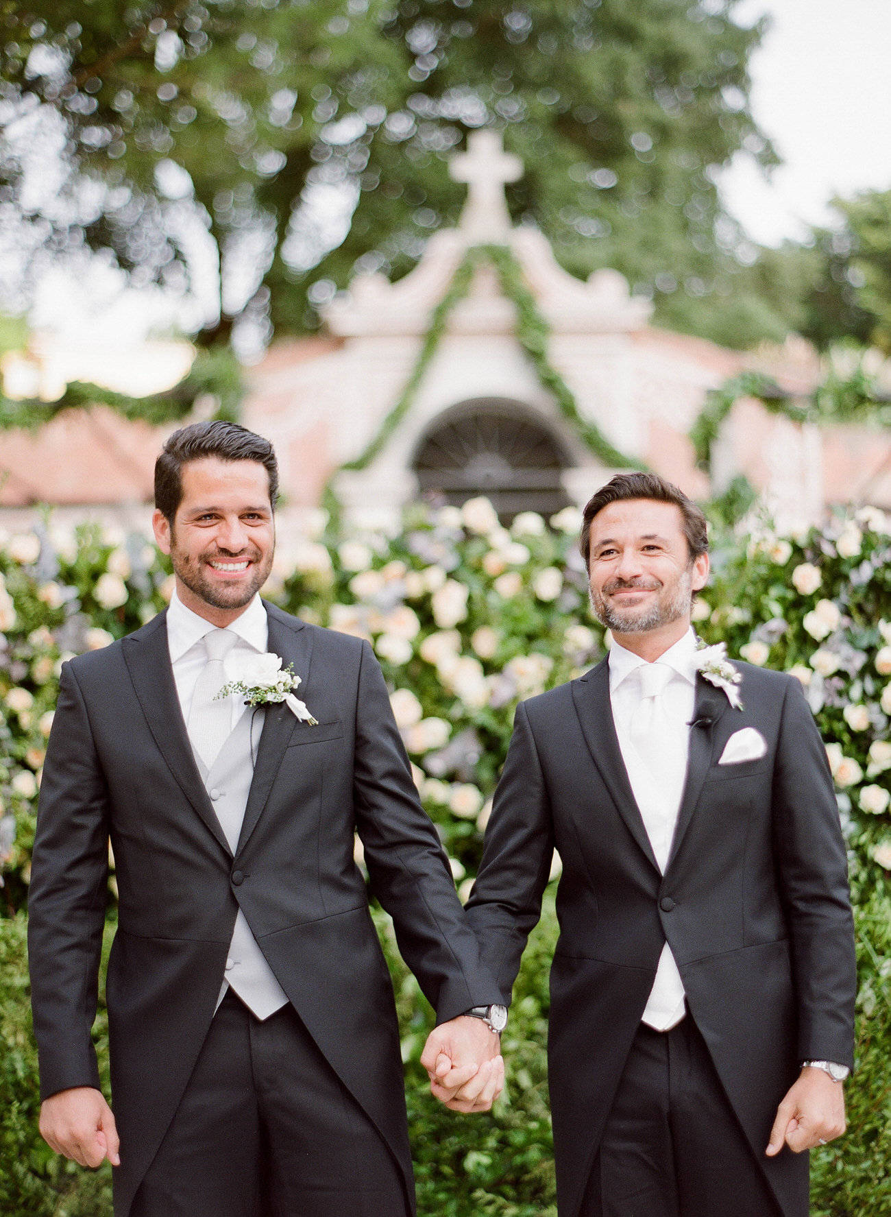 just married same sex wedding in morning suits by Savile Row